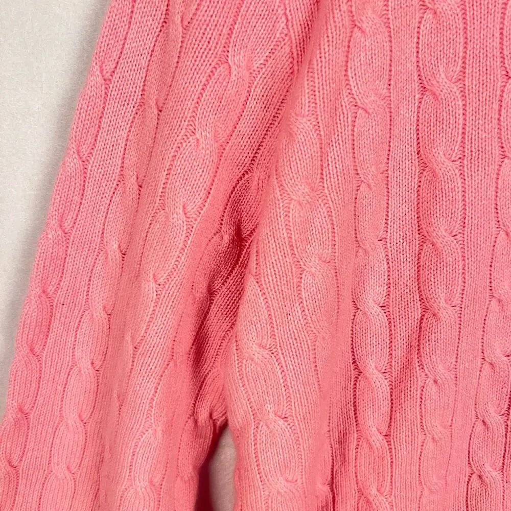 Vintage Polo Ralph Lauren NWT Pink Cashmere Cable Knit Crewneck Sweater L FLAW